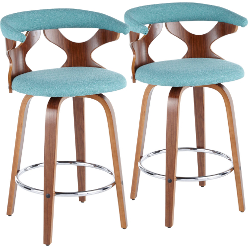 Gardenia Counter Stool in Walnut & Teal Fabric - Set of 2